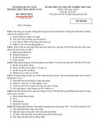 Đề thi tiếp cận thi tốt nghiệp THPT Quốc Gia môn Lịch Sử Trường THPT Trần Quốc Tuấn tỉnh Quảng Ngãi năm 2021