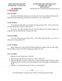 Đề thi chọn HSG môn Lịch Sử lớp 9 tỉnh Thái Nguyên năm 2018