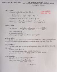 Đề thi chọn HSG môn Toán lớp 8 huyện Cẩm Giàng tỉnh Hải Dương