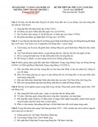 Đề thi thử THPT Quốc Gia m&ocirc;n Lịch Sử lần 1 Trường THPT Thanh Chương 1, tỉnh Nghệ An năm 2021