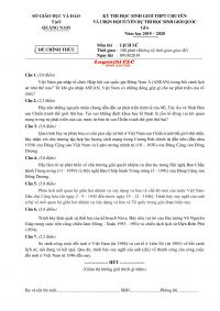 Đề thi HSG THPT CHUYÊN và chọn đội tuyển dự thi HSG Quốc Gia môn Lịch Sử tỉnh Quảng Nam năm 2019