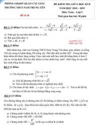 Đề kiểm tra giữa học k&igrave; II m&ocirc;n To&aacute;n Trường THCS Nam Trung Y&ecirc;n, quận Cầu Giấy, H&agrave; Nội năm 2018