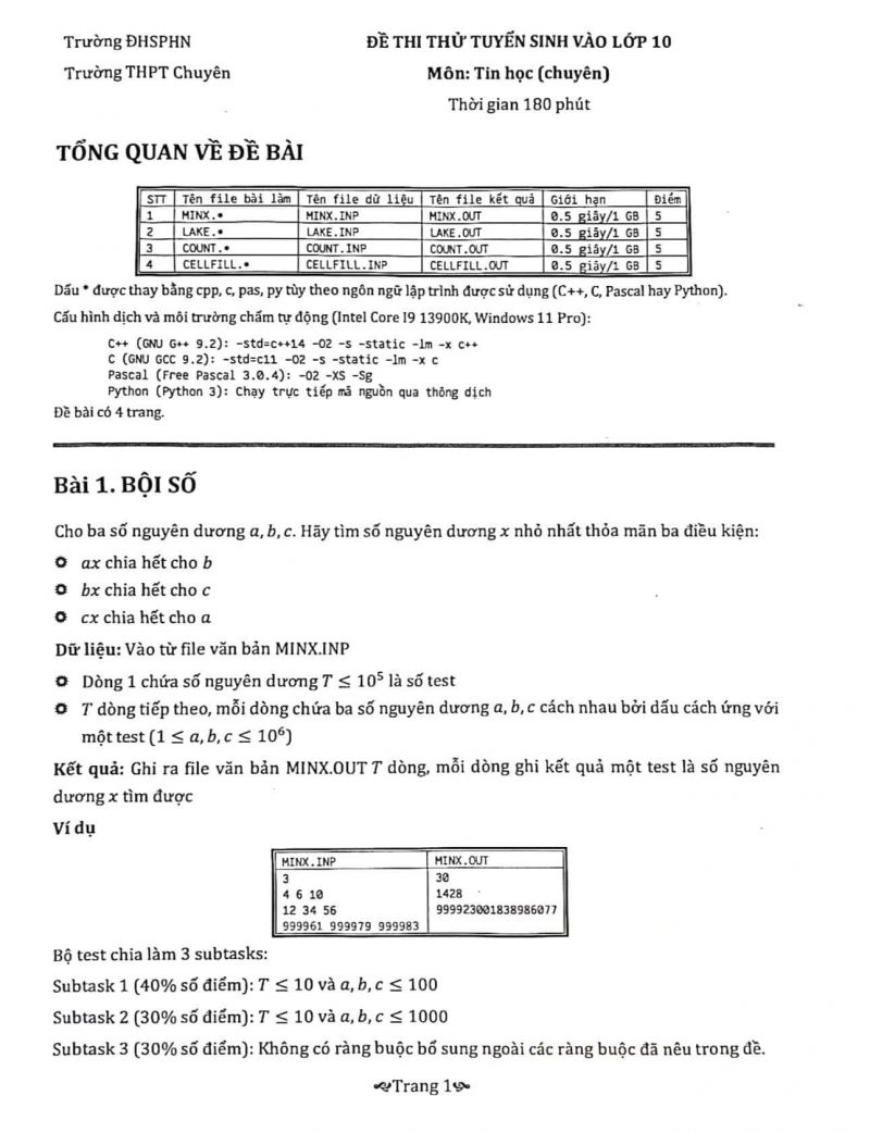 Đề thi thử vào lớp 10 môn Tin THPT chuyên ĐHSP Hà Nội năm 2024 lần III