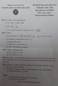 Đề kiểm tra giữa học kì I môn Toán lớp 9 Trường THCS Nguyễn Công Trứ, quận Ba Đình năm 2020