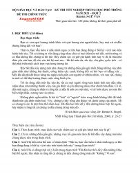 Đề thi tốt nghiệp THPT môn Ngữ Văn Đợt 2 năm 2021