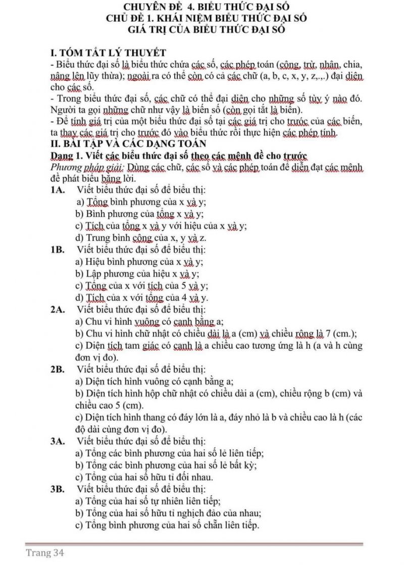 Chuyên đề: Biểu thức đại số