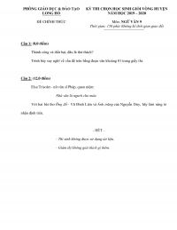 Đề thi chọn HSG vòng huyện môn Ngữ Văn lớp 9 huyện Long Hồ, tỉnh Vĩnh Long năm 2019