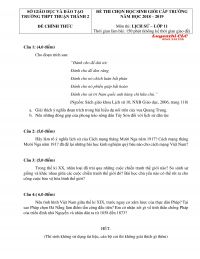 Đề thi chọn HSG môn Lịch Sử lớp 11 Trường THPT Thuận Thành 2, tỉnh Bắc Ninh năm 2019