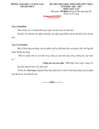 Đề thi chọn HSG lớp 9 THCS môn Ngữ Văn huyện Thanh Thủy, tỉnh Phú Thọ năm 2016