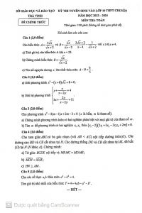 Đề thi tuyển sinh vào lớp 10 THPT môn Toán Chuyên tỉnh Trà Vinh năm 2023