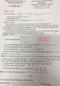 Đề thi môn Toán- khảo sát  tuyển sinh vào lớp 10, quận Đống Đa năm 2020
