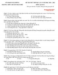 Đề thi thử THPT Quốc Gia - lần 1 môn Lịch Sử Trường THPT CHUYÊN Trần Phú, Hải Phòng năm 2020