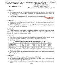 Đề thi chọn HSG  môn Địa Lý lớp 10 khu vực DH &amp; ĐB Bắc Bộ năm 2012