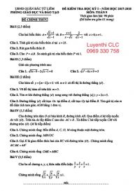 Đề kiểm tra học k&igrave; I m&ocirc;n To&aacute;n 9 quận Bắc Từ Li&ecirc;m năm 2017