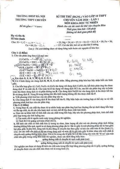 Đề thi thử chuy&ecirc;n sư phạm m&ocirc;n H&oacute;a lần 1 năm 2026