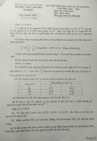 Đề thi chọn HSG môn Hóa Học lớp 10 Trường THPT CHUYÊN Lê Khiết, tỉnh Quảng Ngãi năm 2022