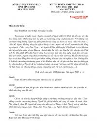 Đề thi tuyển sinh vào lớp 10 THPT môn Ngữ Văn tỉnh Bình Định năm 2020