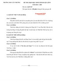 Đề thi chọn HSG cấp huyện lớp 9 THCS môn Lịch Sử Trường THCS Tân Trường, huyện Cẩm Giàng tỉnh Hải Dương năm 2014