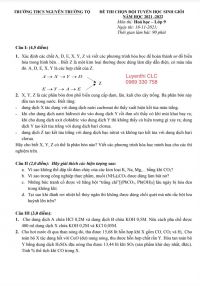 Đề thi chọn đội tuyển HSG môn Hóa Học lớp 9 Trường THPT Nguyễn  Trường Tộ, Hà Nội năm 2021