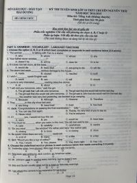 Đề thi tuyển sinh vào lớp 10 THPT môn Tiếng Anh tỉnh Hải Dương năm 2015