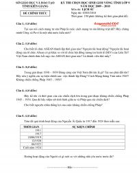 Đề thi chọn HSG vòng tỉnh lớp 9 môn Lịch Sử tỉnh Kiên Giang năm 2010