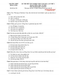 Đề thi thử tốt nghiệp THPT Quốc Gia m&ocirc;n Lịch Sử lần thứ 1 Trường THPT Hồng Lĩnh, tỉnh H&agrave; Tĩnh năm 2021