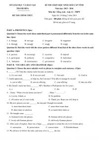 Đề thi chọn HSG m&ocirc;n Tiếng Anh lớp 12 THPT tỉnh Thanh H&oacute;a năm 2016