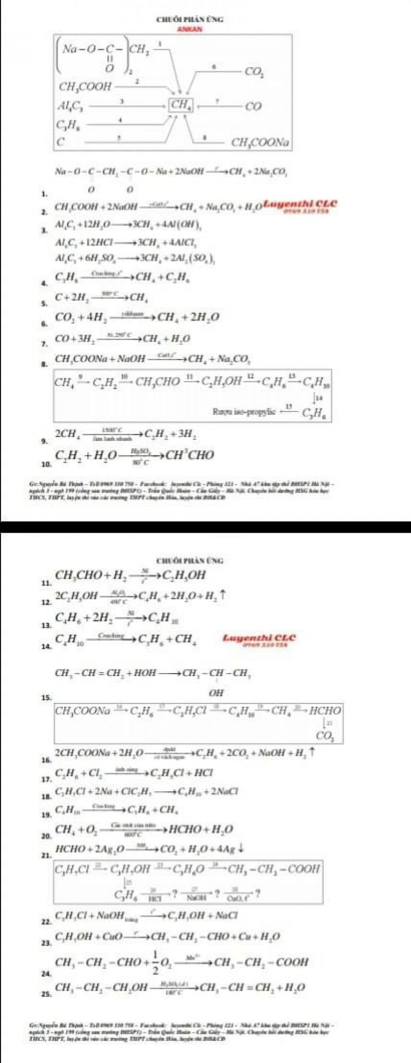 Hệ thống các CHUỖI phản ứng Hóa học hay và quan trọng của chương trình Hóa học phổ thông