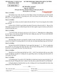 Đề thi chọn HSG lớp 9 cấp tỉnh môn Lịch Sử tỉnh Đồng Tháp năm 2017