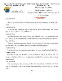 Đề thi chọn HSG môn Lịch Sử lớp 11 các Trường THPT CHUYÊN khu vực DH &amp; ĐB Bắc Bộ năm 2011