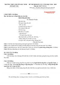 Đề thi định k&igrave; lần 2 v&agrave; đ&aacute;p &aacute;n m&ocirc;n Ngữ Văn  Trường THPT CHUY&Ecirc;N Bắc Ninh năm 2018