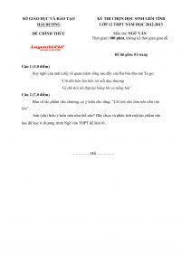Đề thi chọn HSG tỉnh lớp 12 THPT môn Ngữ Văn tỉnh Hải Dương năm 2012