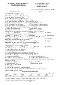 Đề kiểm tra học kì II và đáp án môn Địa Lý lớp 11 Trường THPT Liễn Sơn tỉnh Vĩnh Phúc năm 2017