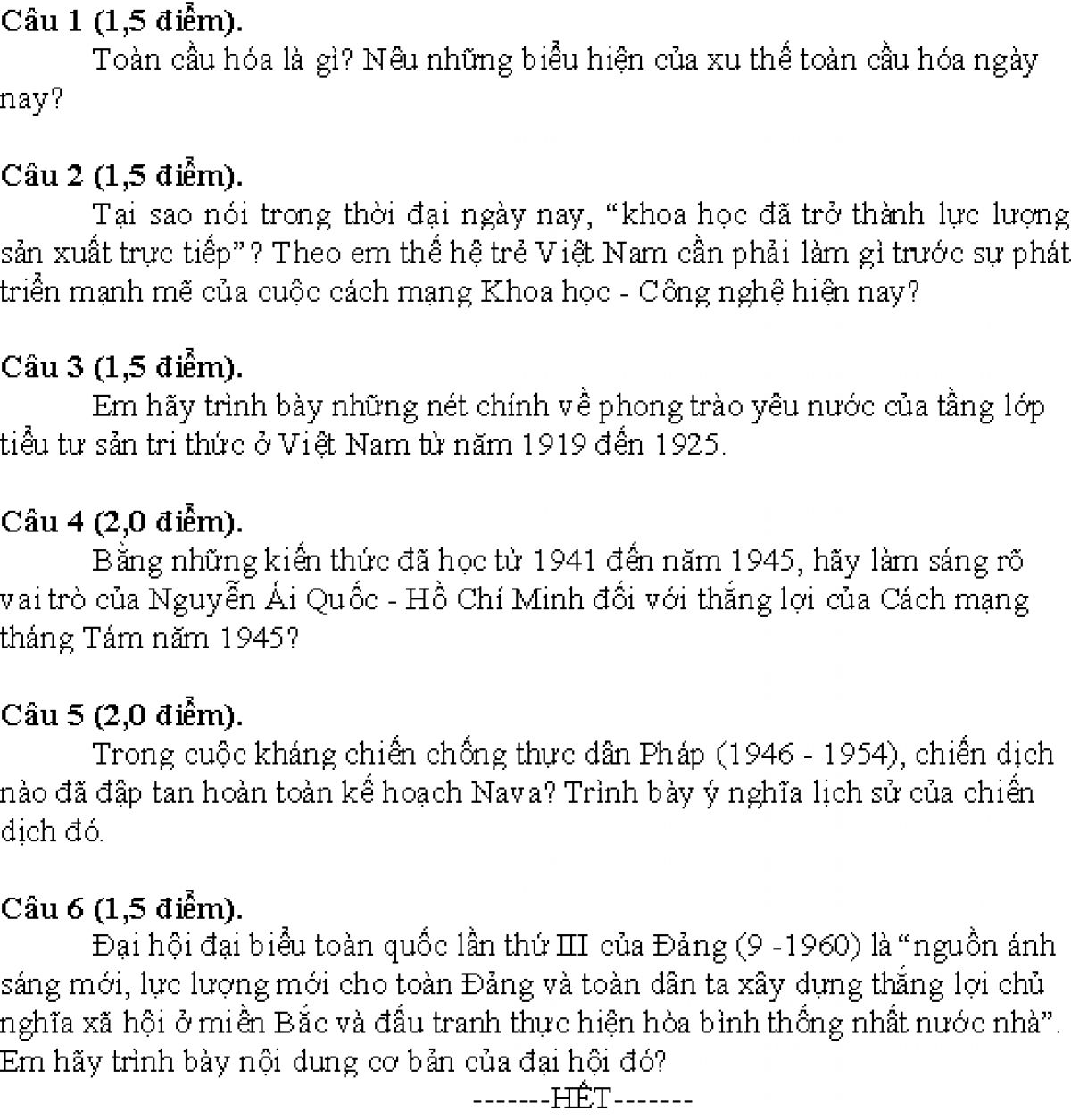 Đề thi chọn HSG tỉnh lớp 12 THPT và đáp án môn Lịch Sử tỉnh Quảng Bình năm 2017
