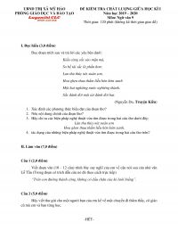 Đề kiểm tra chất lượng giữa học kì I môn Ngữ Văn lớp 9 tỉnh Hưng Yên năm 2019