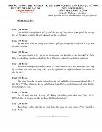 Đề thi chọn HSG môn Lịch Sử lớp 10 Trường THPT CHUYÊN Khu vực Duyên hải &amp; ĐB Bắc Bộ năm 2012