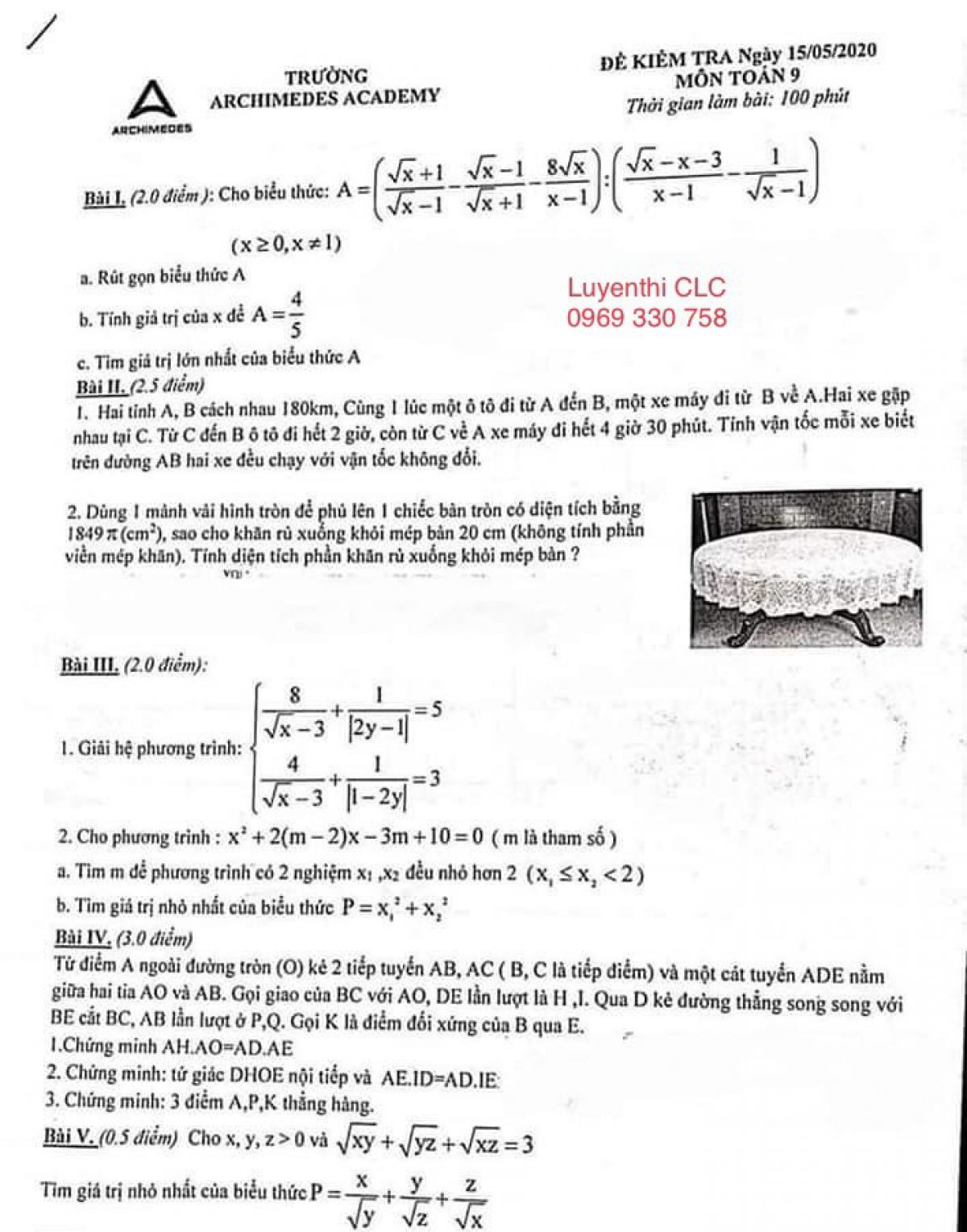 Hệ thống một số Đề thi thử v&agrave;o lớp 10 THPT m&ocirc;n To&aacute;n năm 2020-2021