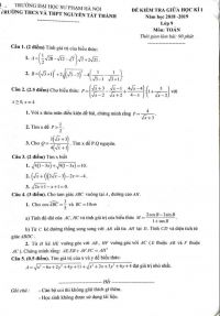 Đề kiểm tra giữa học kì I môn Toán lớp 9 Trường THCS &amp; THPT Nguyễn Tất Thành năm 2018