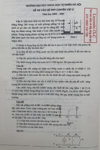 Đề thi tuyển sinh v&agrave;o lớp 10 Chuy&ecirc;n v&agrave; đ&aacute;p &aacute;n m&ocirc;n Vật L&iacute; Trường Đại học KHTN H&agrave; Nội năm 2001