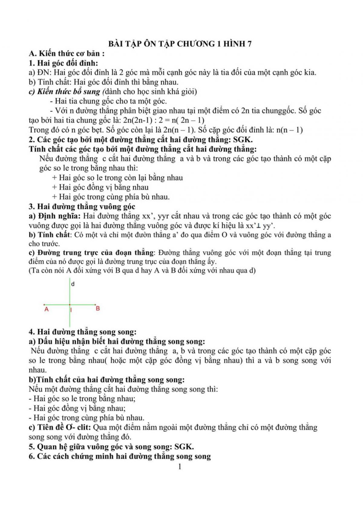 Một số bài tập ôn tập toán hình lớp 7