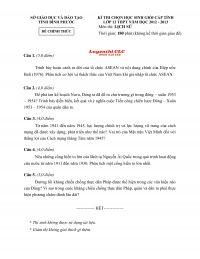 Đề thi chọn HSG cấp tỉnh lớp 12 THPT m&ocirc;n Lịch Sử tỉnh B&igrave;nh Phước năm 2012