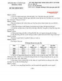 Đề thi chọn HSG lớp 9 cấp tỉnh môn Địa Lý tỉnh Bắc Ninh năm 2011