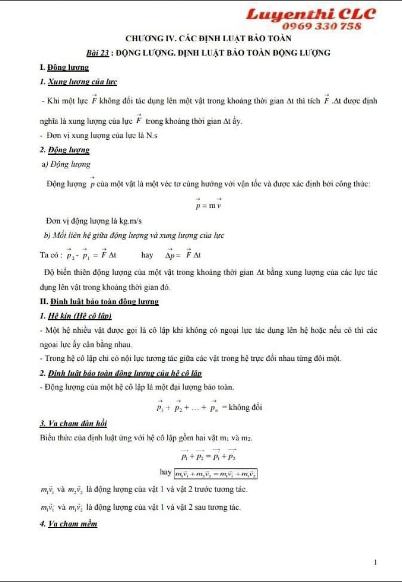 Chuyên đề CÁC ĐỊNH LUẬT BẢO TOÀN - VẬT LÝ LỚP 10