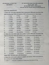 Đề thi tuyển sinh vào lớp 10 THPT CHUYÊN môn Tiếng Anh tại Hải Phòng năm 2016