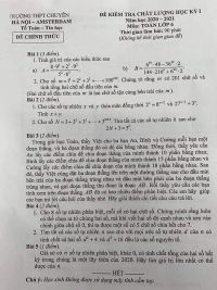 Đề kiểm tra chất lượng học k&igrave; I m&ocirc;n To&aacute;n lớp 6 Trường THPT CHUY&Ecirc;N H&agrave; Nội - Amsterdam năm 2020