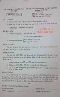 Đề thi tuyển sinh vào lớp 10 THPT CHUYÊN môn Toán tại Hà Nội năm 2013