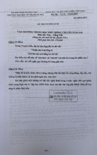 Đề thi tuyển sinh vào Trường THPT CHUYÊN và đáp án môn Ngữ Văn Trường Đại học Sư phạm Hà Nội năm 2010