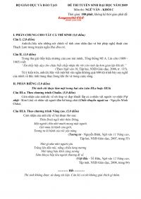 Đề thi tuyển sinh Đại học môn Ngữ Văn năm 2009