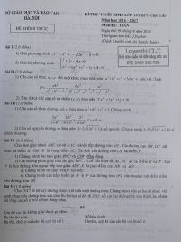 Đề thi tuyển sinh v&agrave;o lớp 10 THPT CHUY&Ecirc;N m&ocirc;n To&aacute;n tại H&agrave; Nội năm 2016