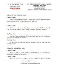 Đề thi chọn HSG môn Lịch Sử tỉnh Quảng Ngãi năm 2008